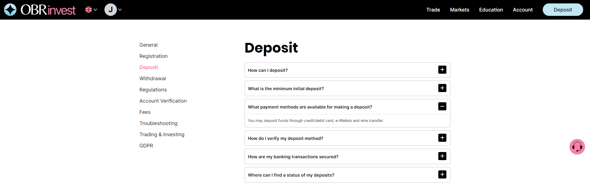 OBRinvest Deposit FAQ OBRinvest Deposit FAQ